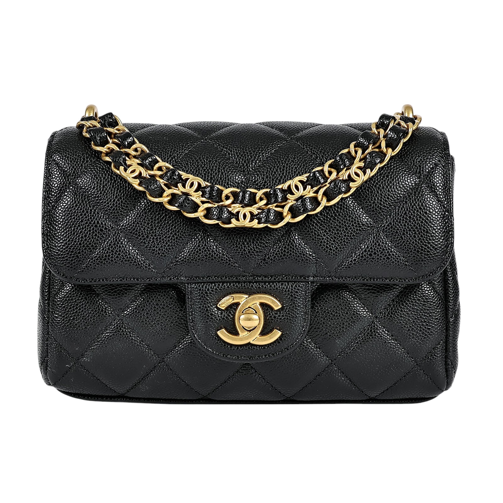 香奈兒 CHANEL 方胖 手提 肩背 皮穿鍊口蓋包  晶片款 黑荔枝雙鍊方胖 防塵袋