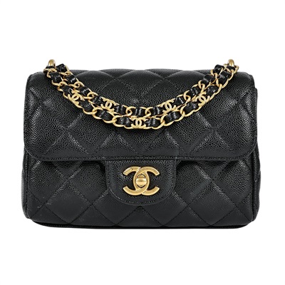 香奈兒 CHANEL 方胖 手提 肩背 皮穿鍊口蓋包  晶片款 黑荔枝雙鍊方胖 防塵袋