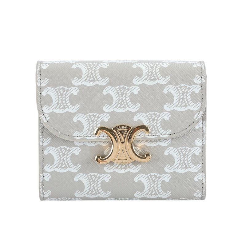 思琳 CELINE 標識印花 小型 錢包 Triomphe 凱旋門 三折 短夾 10D782FID 灰凱旋門白LOGO短夾 無附屬品