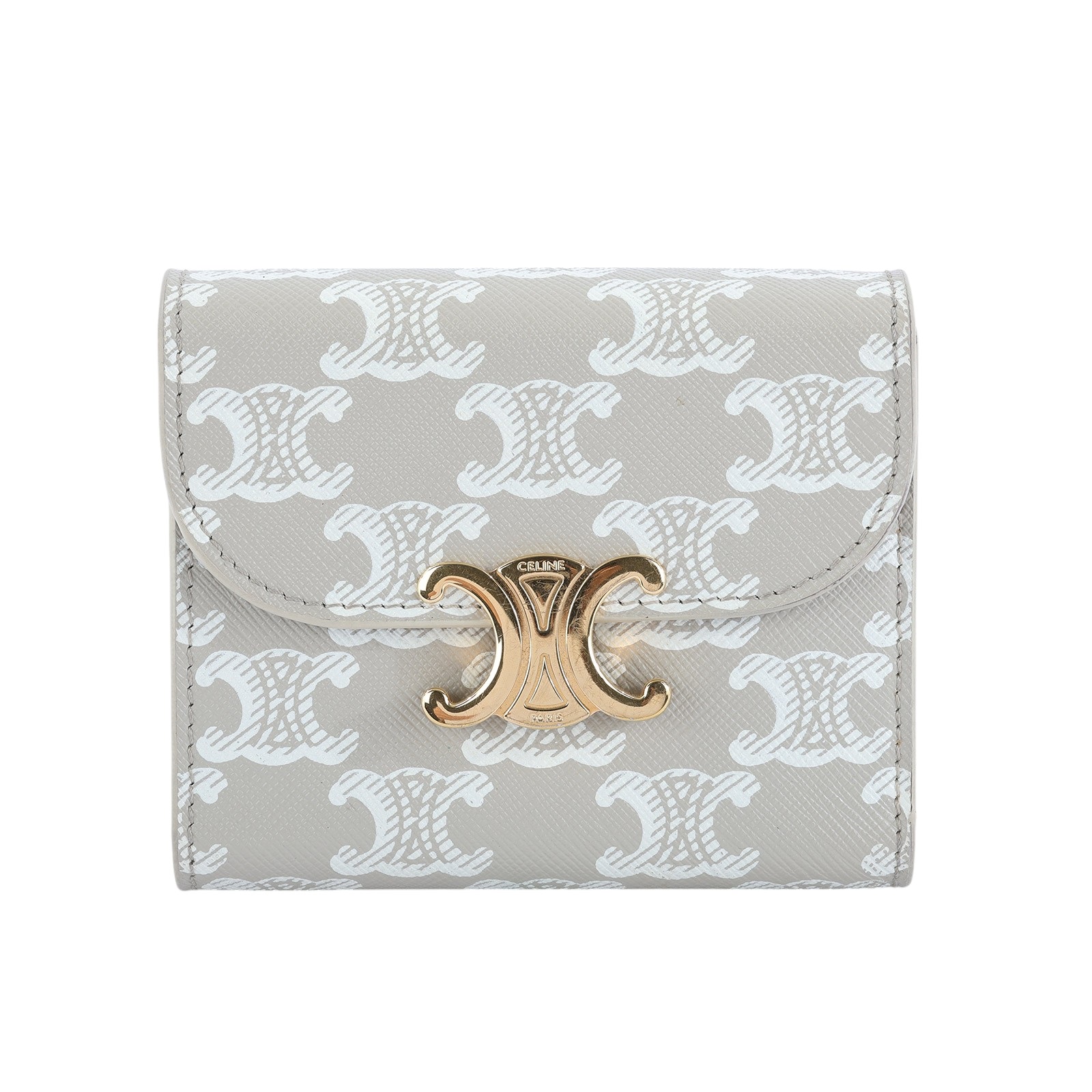 思琳 CELINE 標識印花 小型 錢包 Triomphe 凱旋門 三折 短夾 10D782FID 灰凱旋門白LOGO短夾 無附屬品