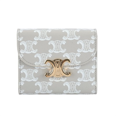 思琳 CELINE 標識印花 小型 錢包 Triomphe 凱旋門 三折 短夾 10D782FID 灰凱旋門白LOGO短夾 無附屬品