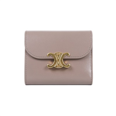 思琳 CELINE 亮面牛皮革 TRIOMPHE COMPACT 銀包連零錢格 10I653DPV 灰金TRIOMPHE短夾 原廠盒子/防塵袋/內裏髒污