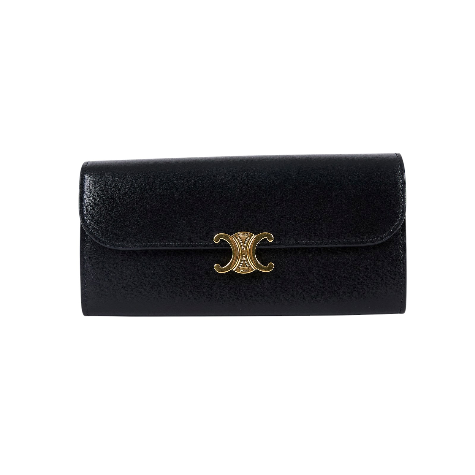 思琳 CELINE Triomphe 亮澤牛皮革 錢包 長夾 大型 10E313DPV 黑TRIOMPHE 牛皮金釦長夾 防塵袋/原廠盒子/購買證明