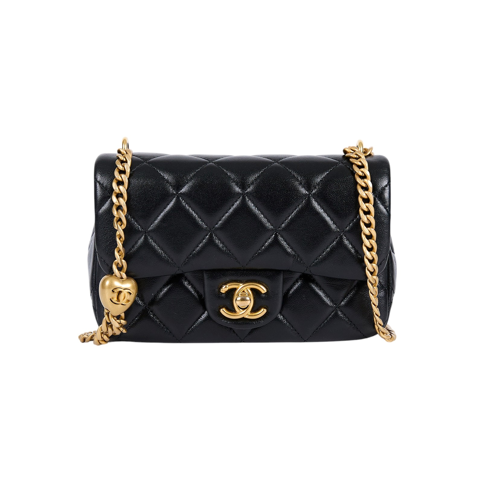 香奈兒 CHANEL Mini Coco 菱格紋 愛心金球 方胖 AS3828 晶片款 黑金羊愛心調節扣方胖 防塵袋/原廠盒子