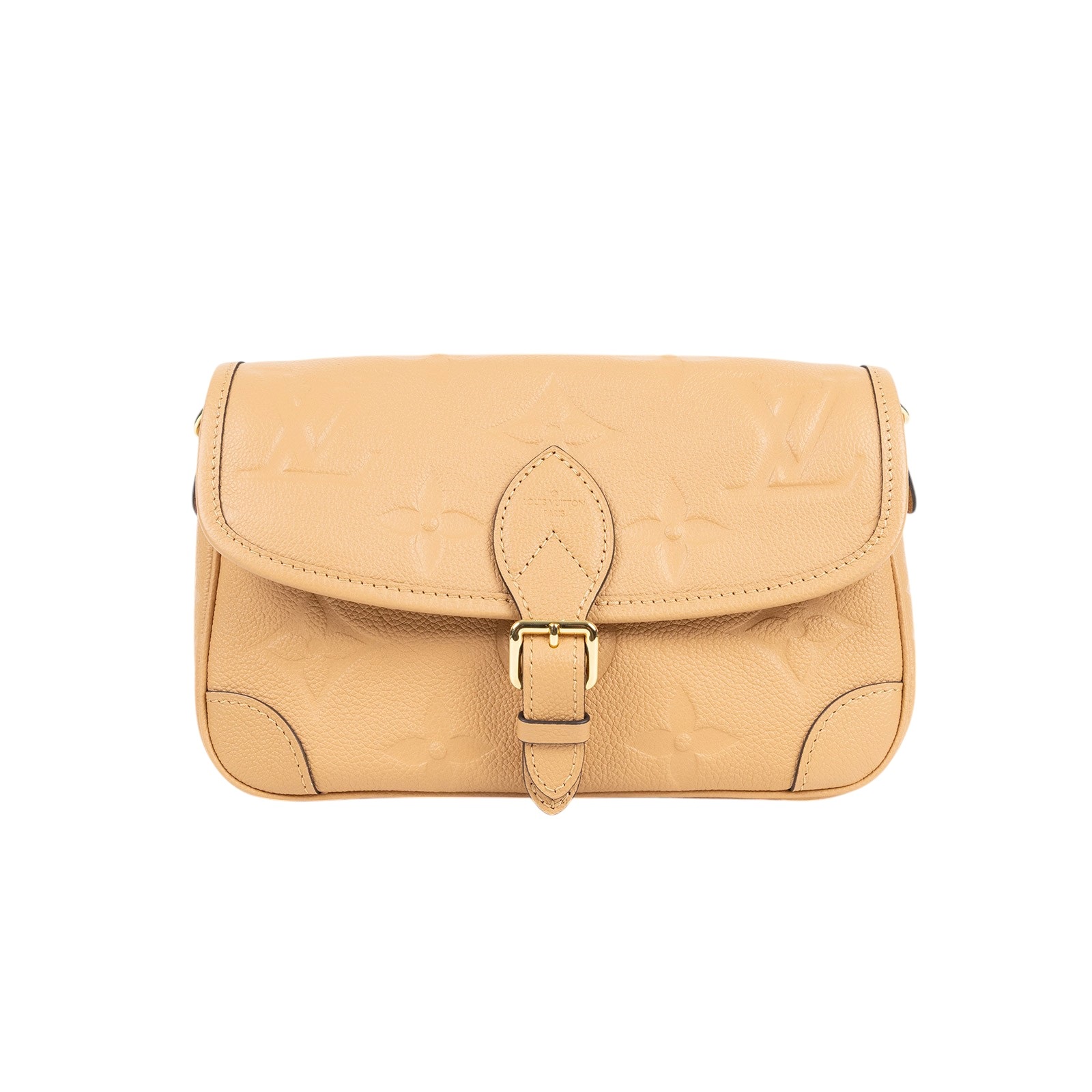 路易威登 LOUIS VUITTON Diane 腋下包法棍 單肩背包 霞光橙 M11817 晶片款 奶茶原花Diane壓印牛皮肩背包 防塵袋