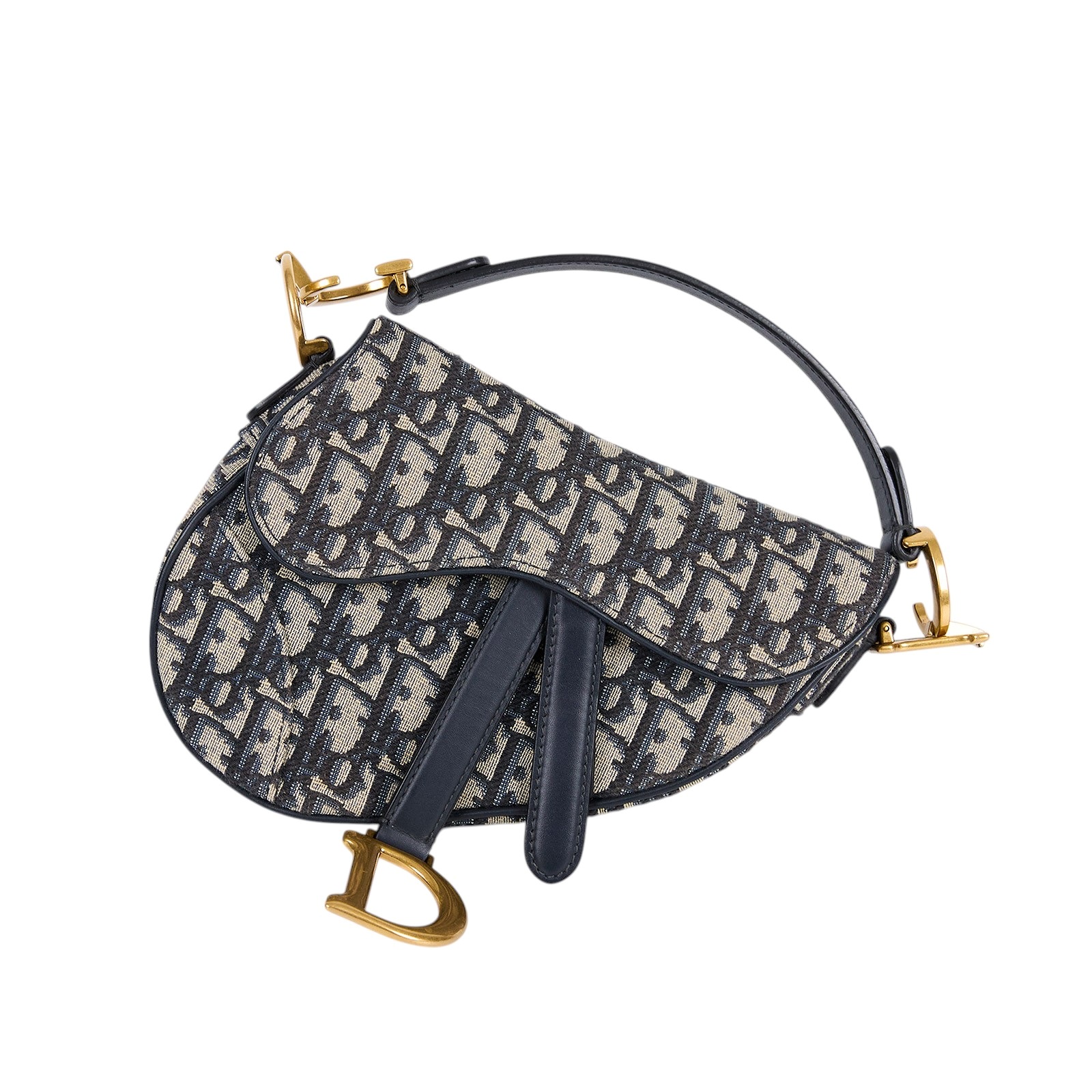 迪奧 CHRISTIAN DIOR Saddle 迷你 馬鞍包 手提 肩背包 藍色 緹花 M0456CTZQ  防塵袋/原廠盒子/保證卡