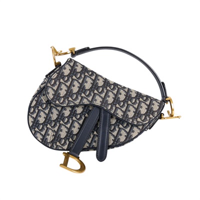 迪奧 CHRISTIAN DIOR Saddle 迷你 馬鞍包 手提 肩背包 藍色 緹花 M0456CTZQ  防塵袋/原廠盒子/保證卡