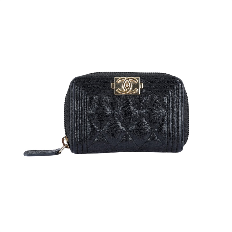 香奈兒 CHANEL BOY 拉鍊 零錢包 AB2480 28開黑荔枝BOY卡包 防塵袋/原廠盒子/保證卡