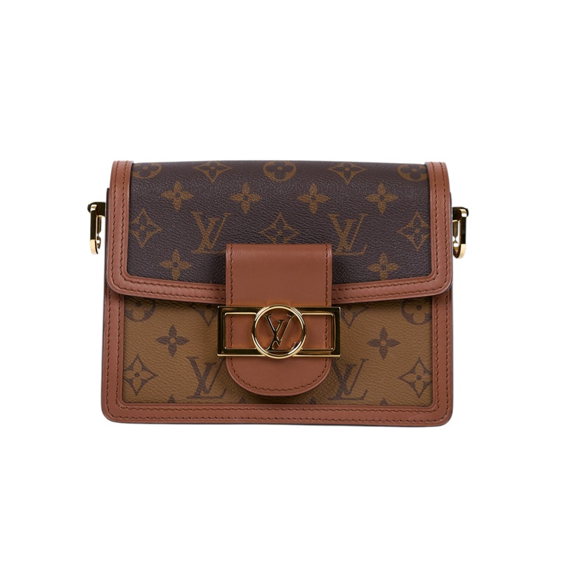 路易威登 LOUIS VUITTON Mini Dauphine 達芙妮 Reverse皮革飾邊 帆布肩背 斜背包 M45959 晶片款  原廠盒子/防塵袋/購買證明
