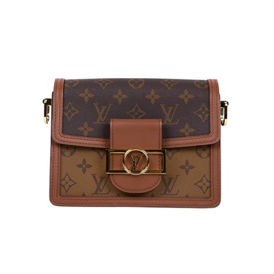 路易威登 LOUIS VUITTON Mini Dauphine 達芙妮 Reverse皮革飾邊 帆布肩背 斜背包 M45959 晶片款  原廠盒子/防塵袋/購買證明