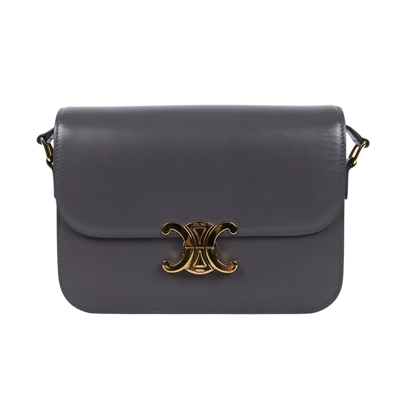 思琳 CELINE 亮面牛皮革 Classique Triomphe 凱旋門 肩背包 187363BF4 灰金凱旋門 無附屬品
