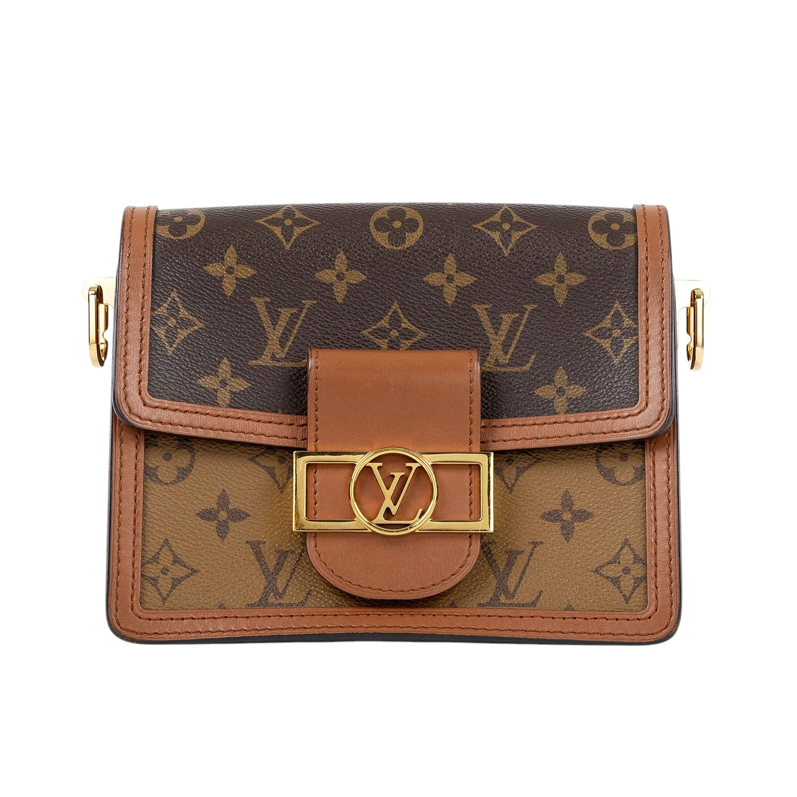 路易威登 LOUIS VUITTON Mini Dauphine 達芙妮 Reverse皮革飾邊 帆布肩背 斜背包 M45959 晶片款  原廠盒子/防塵袋/購買證明