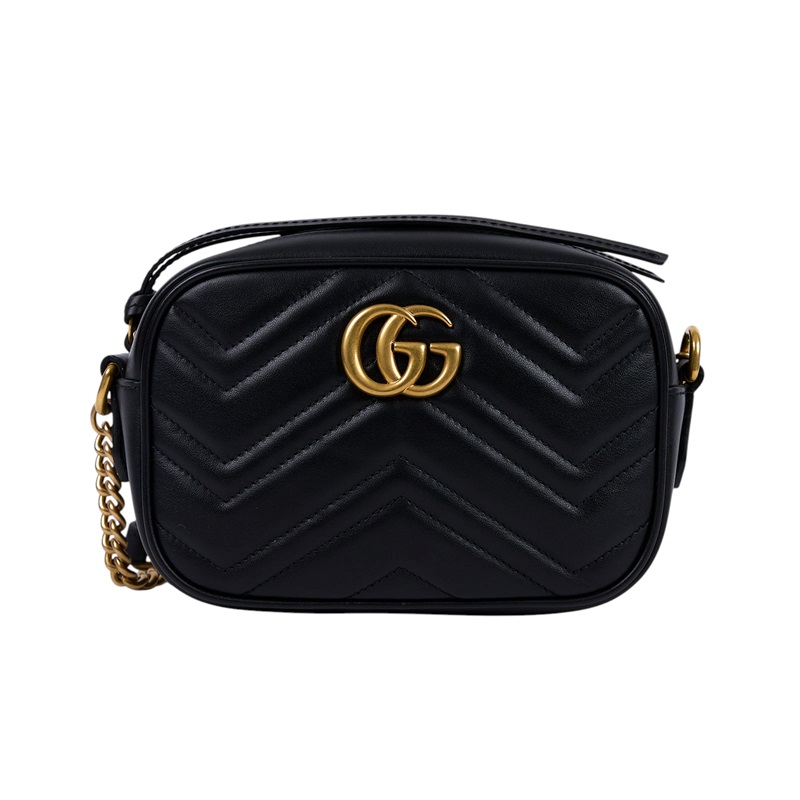 古馳 GUCCI Marmont 迷你袋 金色五金 448065 DTD1T 黑牛皮 GG Marmont 肩背包 無附屬品