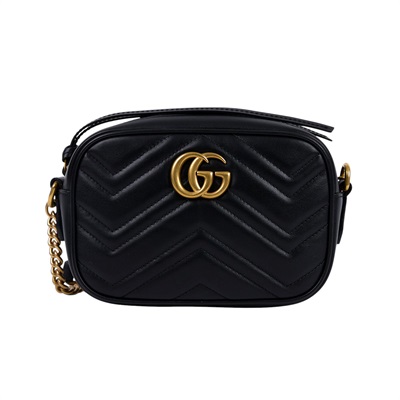古馳 GUCCI Marmont 迷你袋 金色五金 448065 DTD1T 黑牛皮 GG Marmont 肩背包 無附屬品
