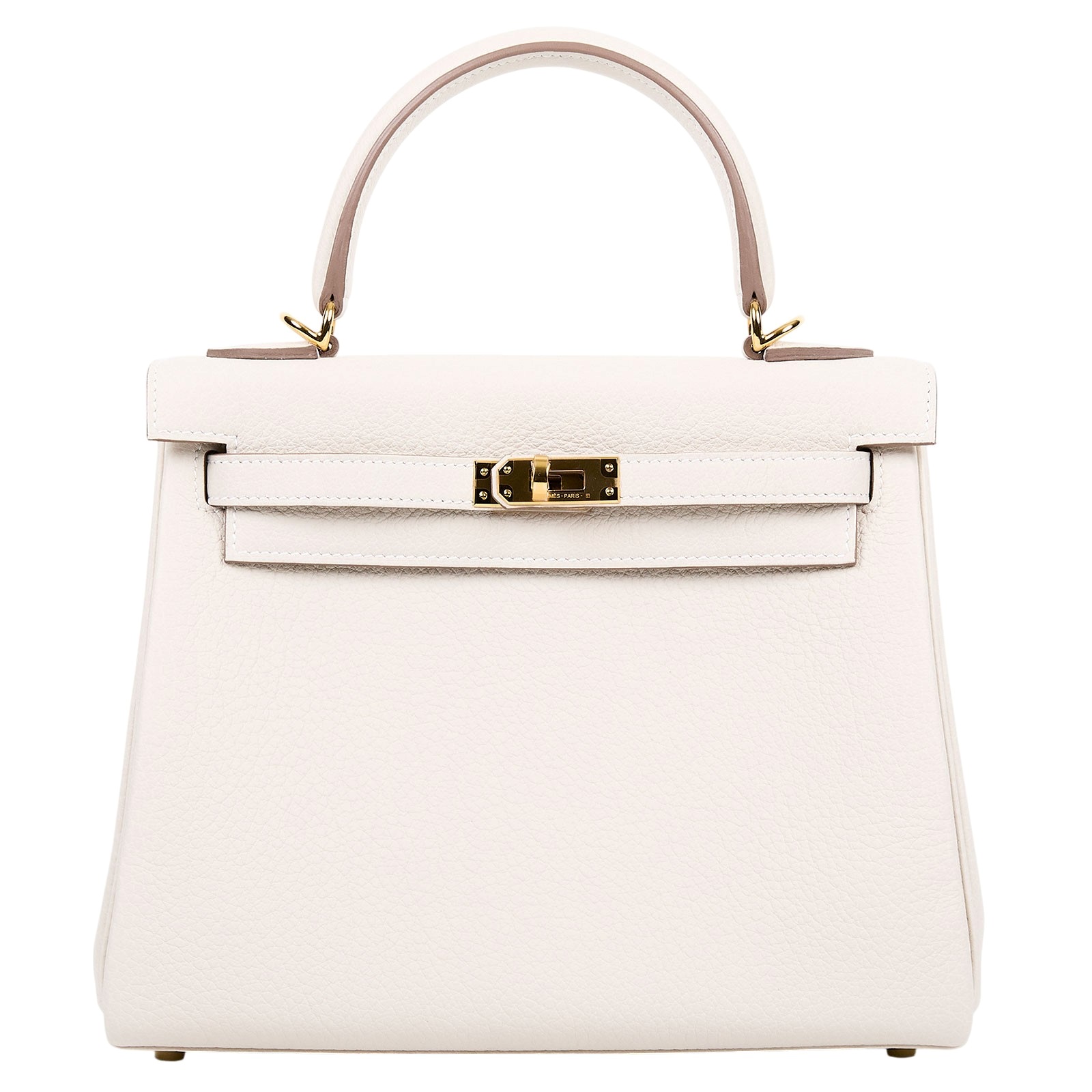 愛馬仕 Hermes Kelly Bag 凱莉包 25 KL25 K刻 奶昔白金釦KELLY25 原廠盒子/防塵袋/鎖組/背帶