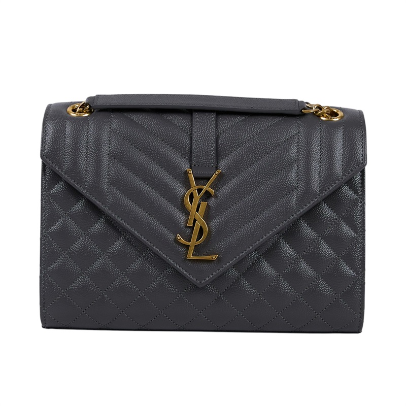 聖羅蘭 YSL SAINT LAURENT Envelope 灰色 粒面絎縫 牛皮 中型 信封袋 金色五金 600185BOW91  防塵袋