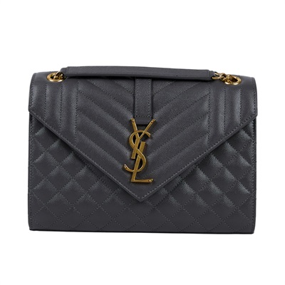 聖羅蘭 YSL SAINT LAURENT Envelope 灰色 粒面絎縫 牛皮 中型 信封袋 金色五金 600185BOW91  防塵袋