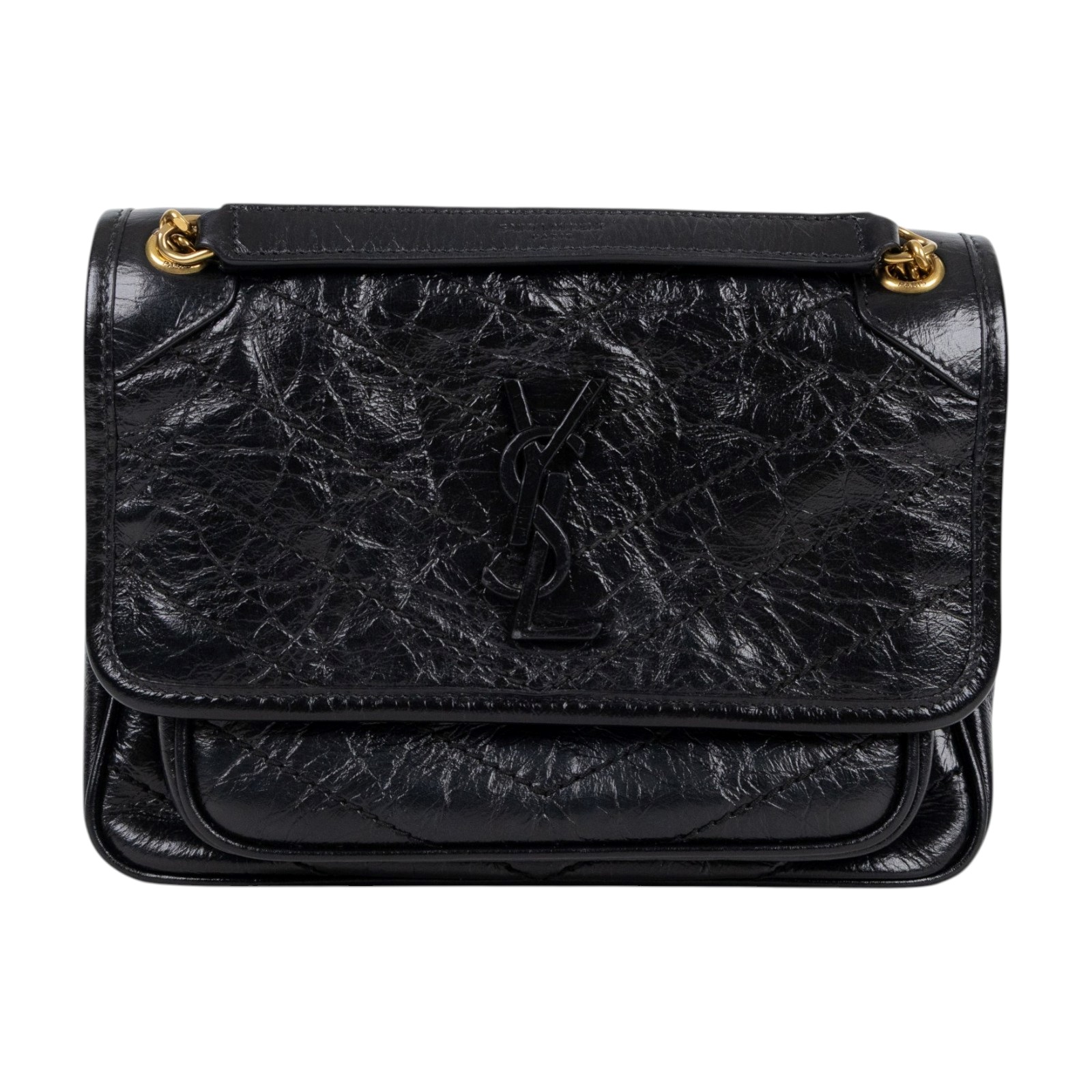 聖羅蘭 YSL SAINT LAURENT Niki 復古小牛皮 Baby 斜背 翻蓋包 6331600EN07 黑NIKI BABY肩背包 無附屬品