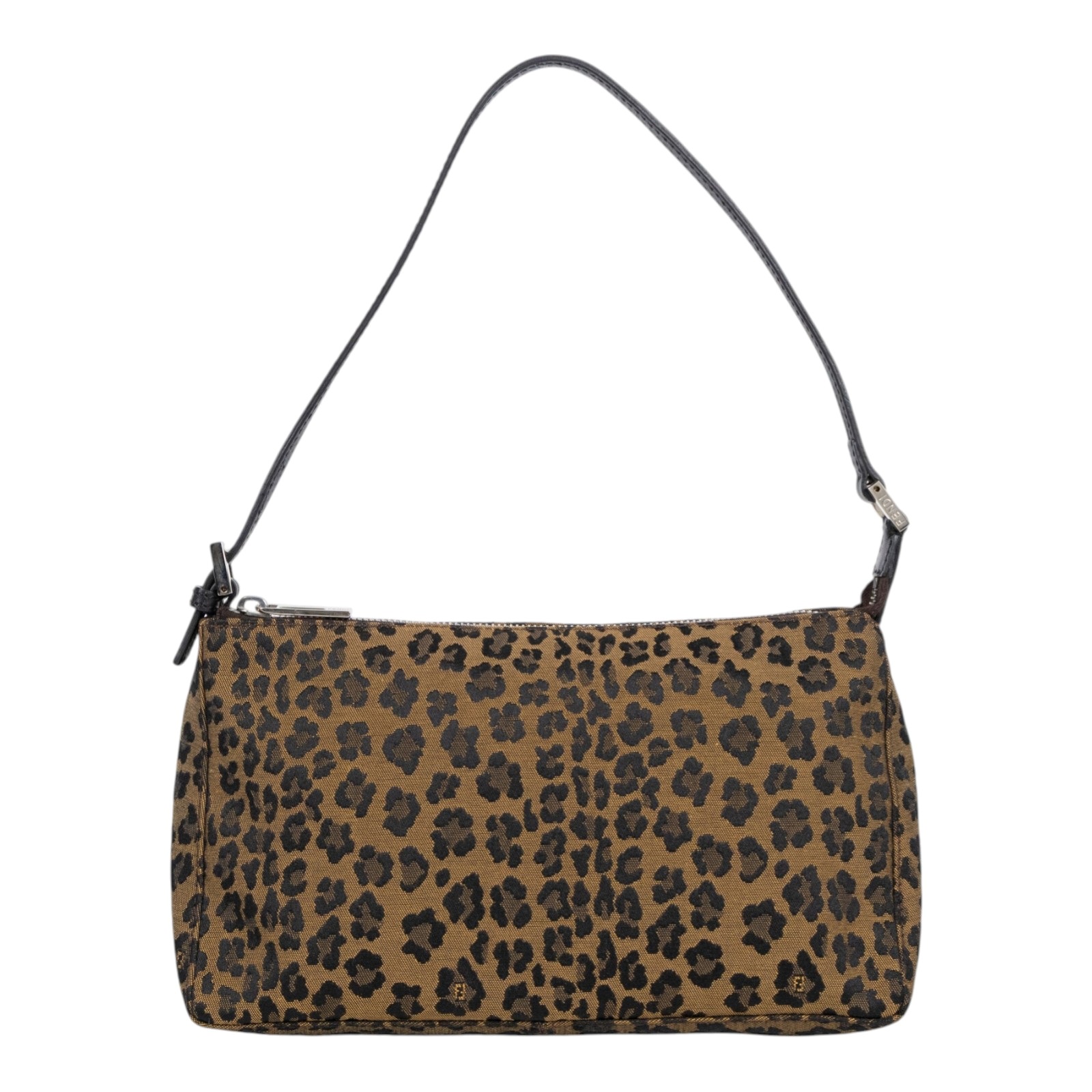 芬迪 FENDI Zucchino Pochette 帆布 肩背包 8BR26700NVT 豹紋肩背包 無附屬品