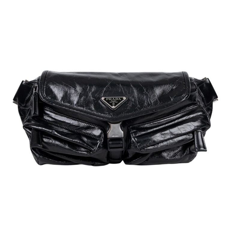 普拉達 PRADA Re Nylon 皮革 腰包 斜背包 2VH174_2CX7 黑腰包 防塵袋/保證卡