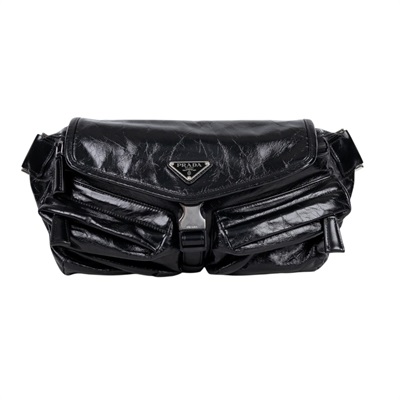 普拉達 PRADA Re Nylon 皮革 腰包 斜背包 2VH174_2CX7 黑腰包 防塵袋/保證卡