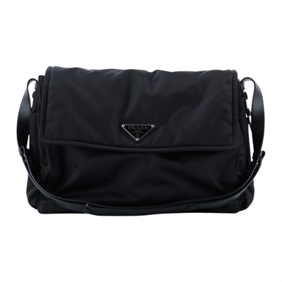 普拉達 PRADA Re-Nylon 夾棉 肩背袋 中型  1BD255_RDLN 黑尼龍郵差包 防塵袋/購買證明