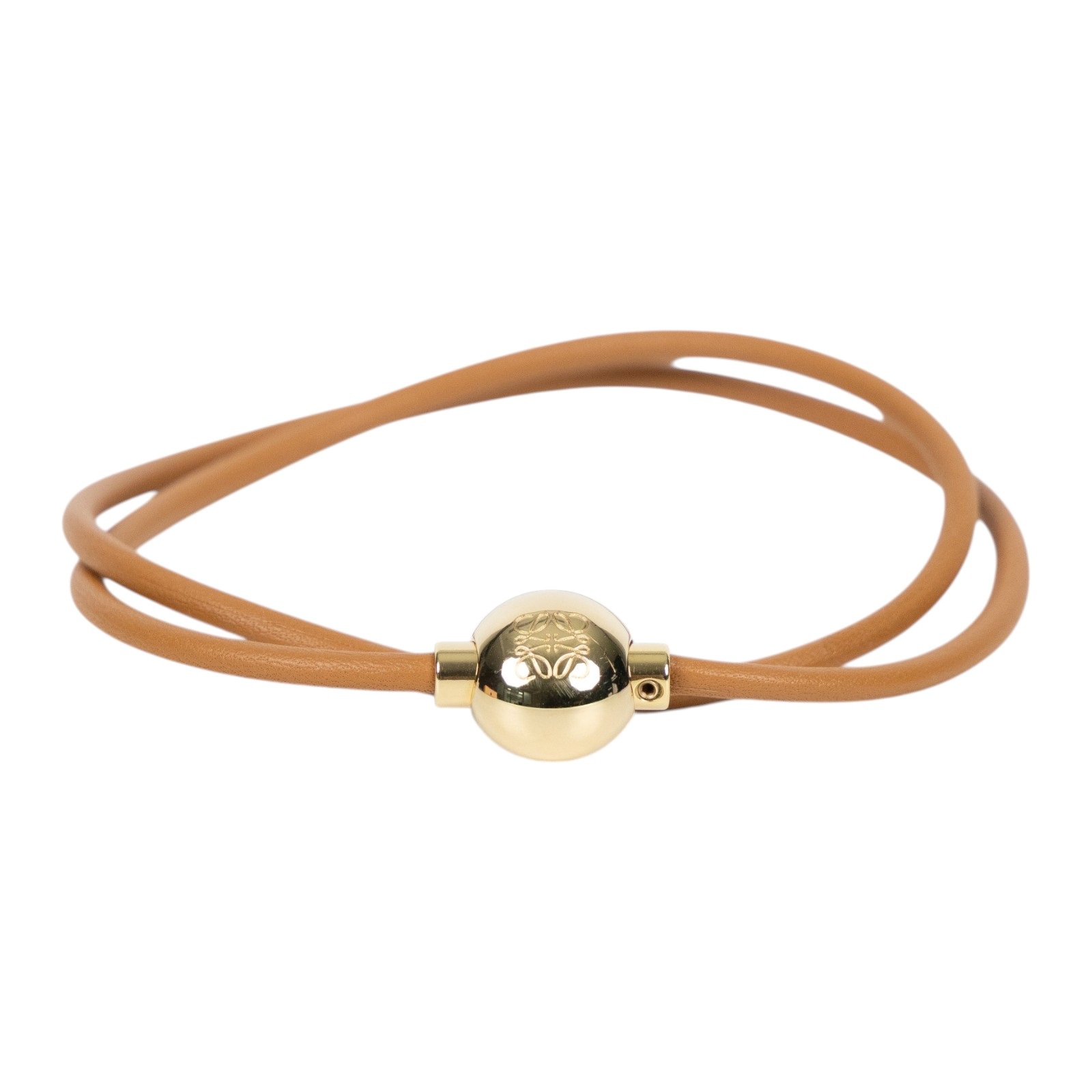 羅意威 LOEWE 小牛皮 Pebble 手環 JJ07240X01_S 暖沙漠/金色 小牛皮鵝卵石手鐲 原廠盒子/防塵袋