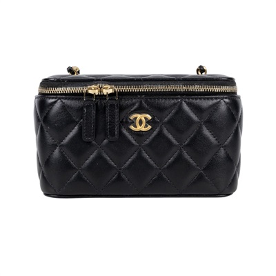 香奈兒 CHANEL CC LOGO 化妝盒 化妝箱 斜背包 Vanity Case AP2303 B18602 晶片款 黑羊VANITY CASE 原廠盒子/防塵袋