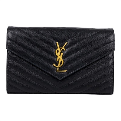 聖羅蘭 YSL SAINT LAURENT Cassandre 經典粒面皮革 鏈條 錢包 金色五金 377828BOW01  原廠盒子/防塵袋/購買證明