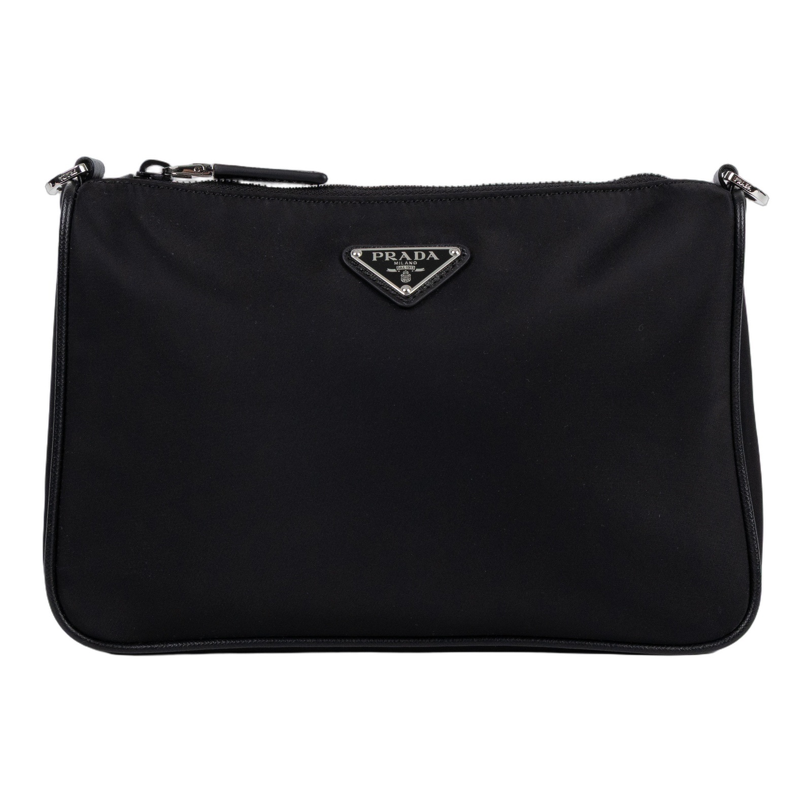 普拉達 PRADA Re-Nylon Saffiano 皮革肩背袋 2VH113_2DMH 黑尼龍二合一斜背包 背帶/子包/防塵袋