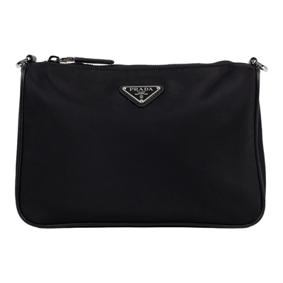 普拉達 PRADA Re-Nylon Saffiano 皮革肩背袋 2VH113_2DMH 黑尼龍二合一斜背包 背帶/子包/防塵袋