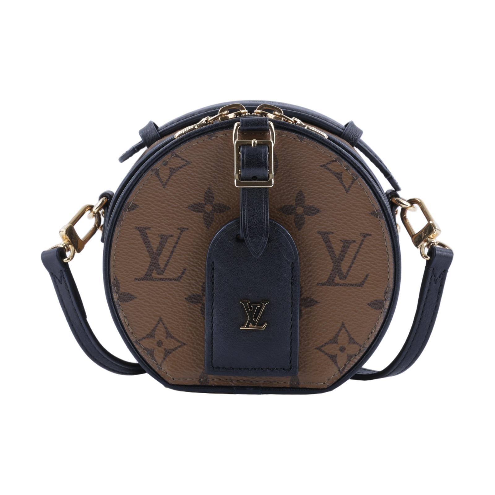 路易威登 LOUIS VUITTON Mini Boîte Chapeau 圓餅盒 Reverse 帆布 拼色 單肩 斜挎包 M68276  背帶