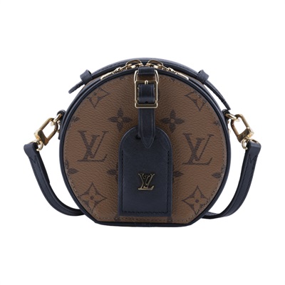 路易威登 LOUIS VUITTON Mini Boîte Chapeau 圓餅盒 Reverse 帆布 拼色 單肩 斜挎包 M68276  背帶