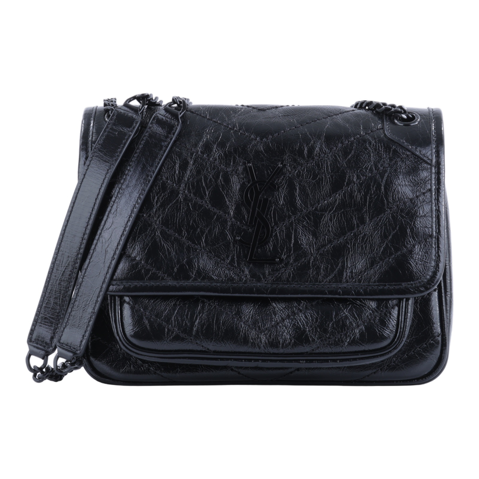 聖羅蘭 YSL SAINT LAURENT Niki 復古小牛皮 Baby 斜背 翻蓋包 6331850EN08 黑NIKI BABY 原廠盒子/防塵袋