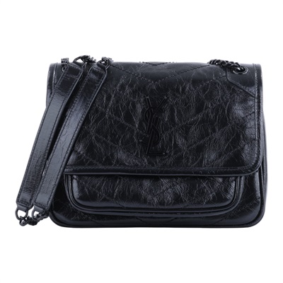 聖羅蘭 YSL SAINT LAURENT Niki 復古小牛皮 Baby 斜背 翻蓋包 6331850EN08 黑NIKI BABY 原廠盒子/防塵袋