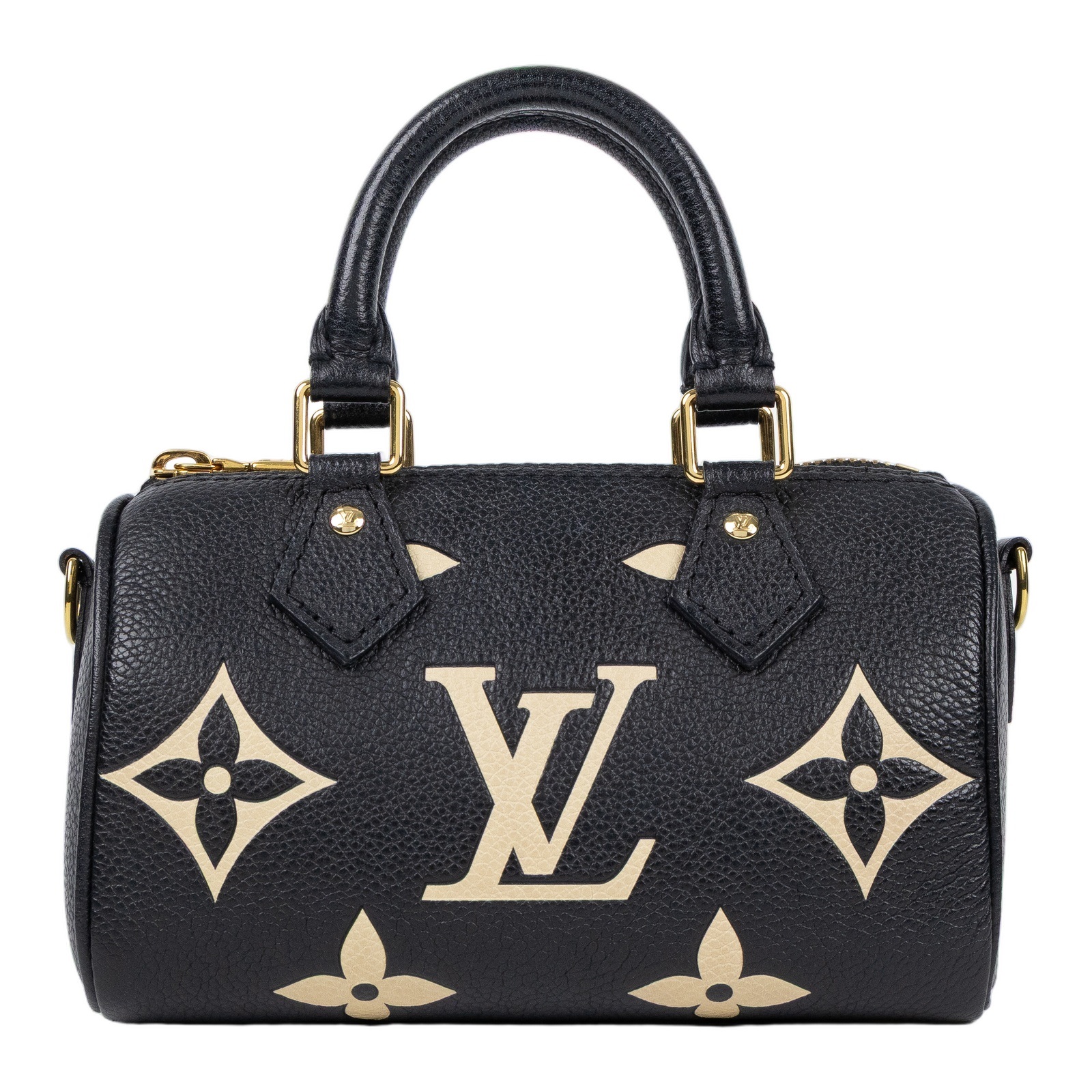 路易威登 LOUIS VUITTON Nano Speedy 雙色 手提 肩背包 M81456 晶片款 黑白壓花NANO SPEEEDY 原廠盒子/背帶