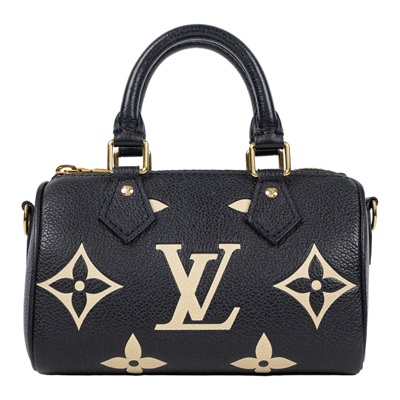 路易威登 LOUIS VUITTON Nano Speedy 雙色 手提 肩背包 M81456 晶片款 黑白壓花NANO SPEEEDY 原廠盒子/背帶