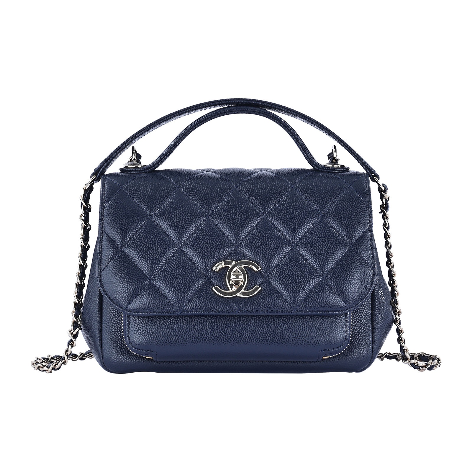 香奈兒 CHANEL CC logo 荔枝皮 斜背 小型 郵差包 口蓋包 A93749 深藍淡金荔枝牛郵差包 - BRAND楓月官方購物網站