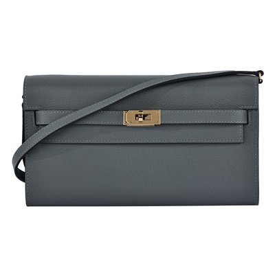愛馬仕 Hermes Kelly to go 長夾肩背包 KLG B TI 010 BY B刻 積雨雲灰KELLY TO GO 原廠盒子/防塵袋/STARP