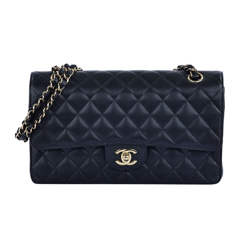 香奈兒 CHANEL CF 經典 11.12 口蓋包 A01112 晶片款 黑金荔枝牛COCO25 原廠盒子/防塵袋/購買證明/發票