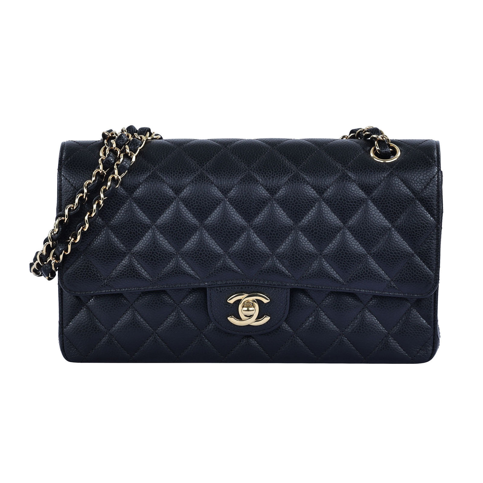 香奈兒 CHANEL CF 經典 11.12 口蓋包 A01112 晶片款 黑金荔枝牛COCO25 原廠盒子/防塵袋/購買證明/發票