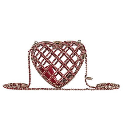 香奈兒 CHANEL 愛心型 晚宴包  晶片款 鏤空皮穿鍊愛心包 原廠盒子/防塵袋