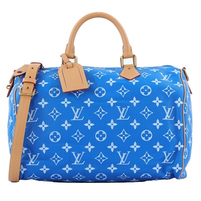 路易威登 LOUIS VUITTON Speedy P9 Bandoulière 40 波士頓包 手提包 藍色 M24418 晶片款  防塵袋3/背帶/內袋/吊牌/鎖組/購買證明/內襯