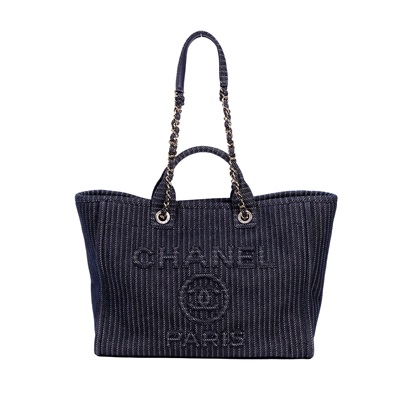 香奈兒 CHANEL DEAUVILLE 沙灘 托特包  晶片款 24A 深藍立體Deauville SHOPPING TOTE 防塵袋/內袋