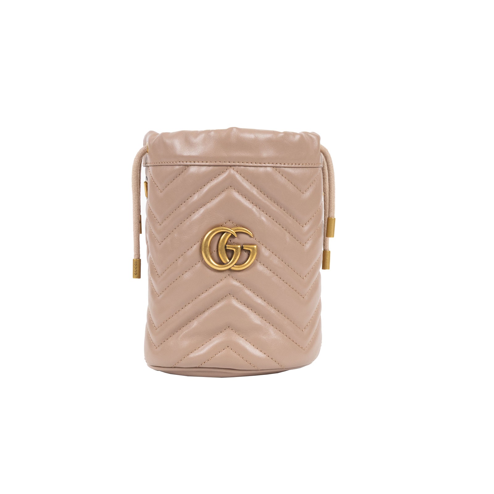 古馳 GUCCI Marmont 小牛皮 迷你 斜背 水筒包 575163 藕粉MARMONT水桶包 原廠盒子/防塵袋/背帶