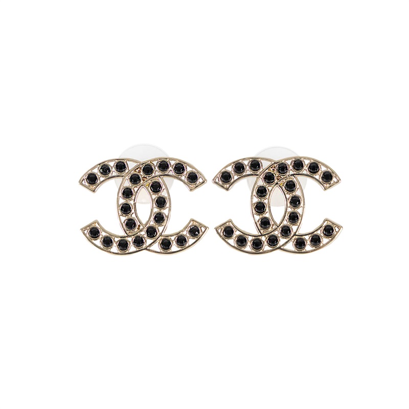 香奈兒 CHANEL 耳釘 B23 S 黑金大雙C鏤空耳環 原廠盒子