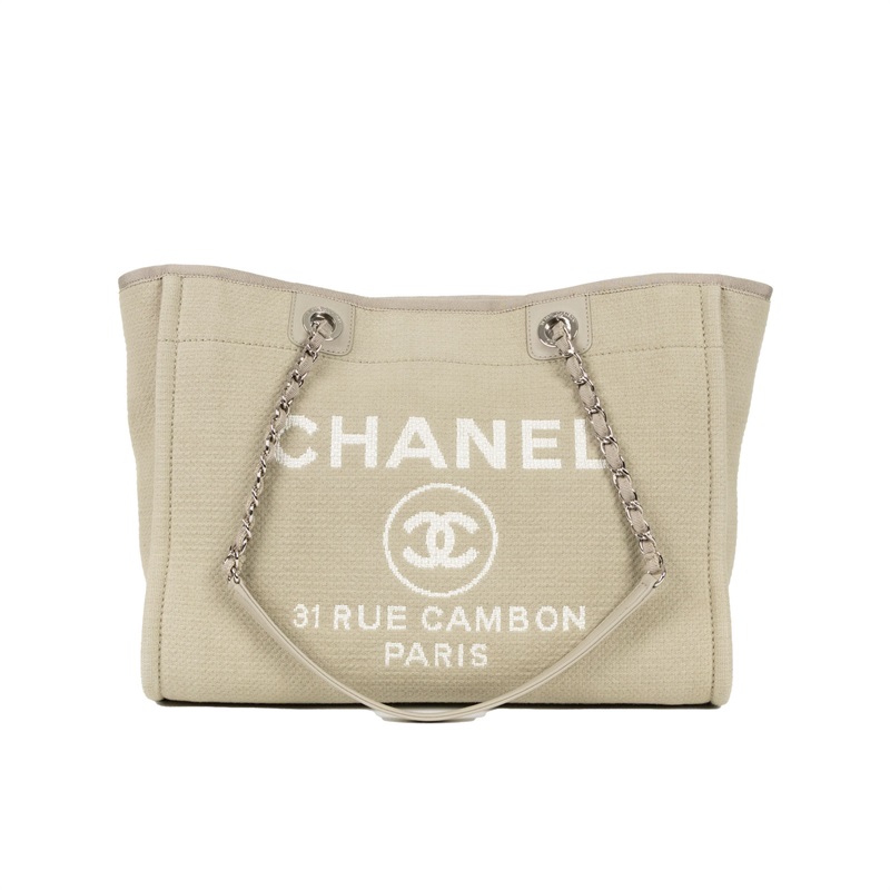 香奈兒 CHANEL DEAUVILLE MM 沙灘 托特包  晶片款 灰綠Deauville沙灘包MM 內袋
