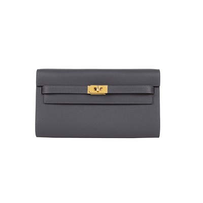 愛馬仕 Hermes Kelly to go 長夾肩背包 KLG W刻 灰金KELLY TO GO EVERCOLOR 原廠盒子/防塵袋/背帶