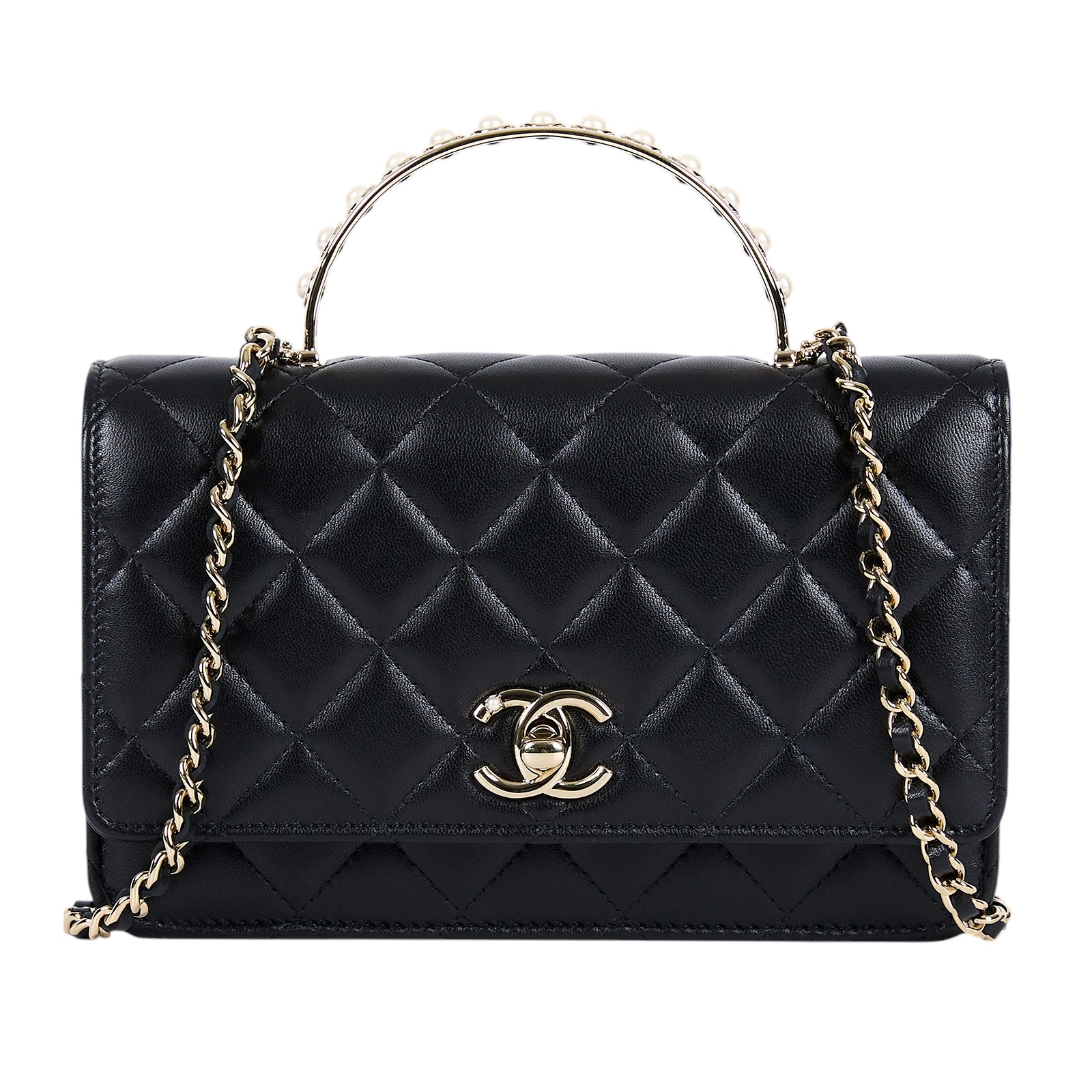 香奈兒 CHANEL Handle 珍珠 woc 肩背包 AP3952 晶片款 黑金羊珍珠HANDEL WOC 防塵袋/購買證明