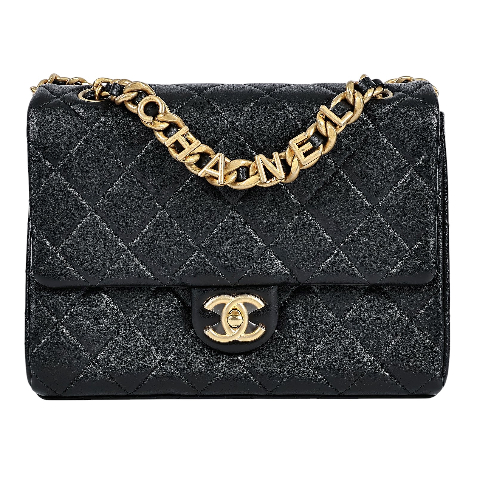 香奈兒 CHANEL 字母鍊條 口蓋包 AS3885 晶片款 黑金羊LOGO金鍊包 原廠盒子/購買證明